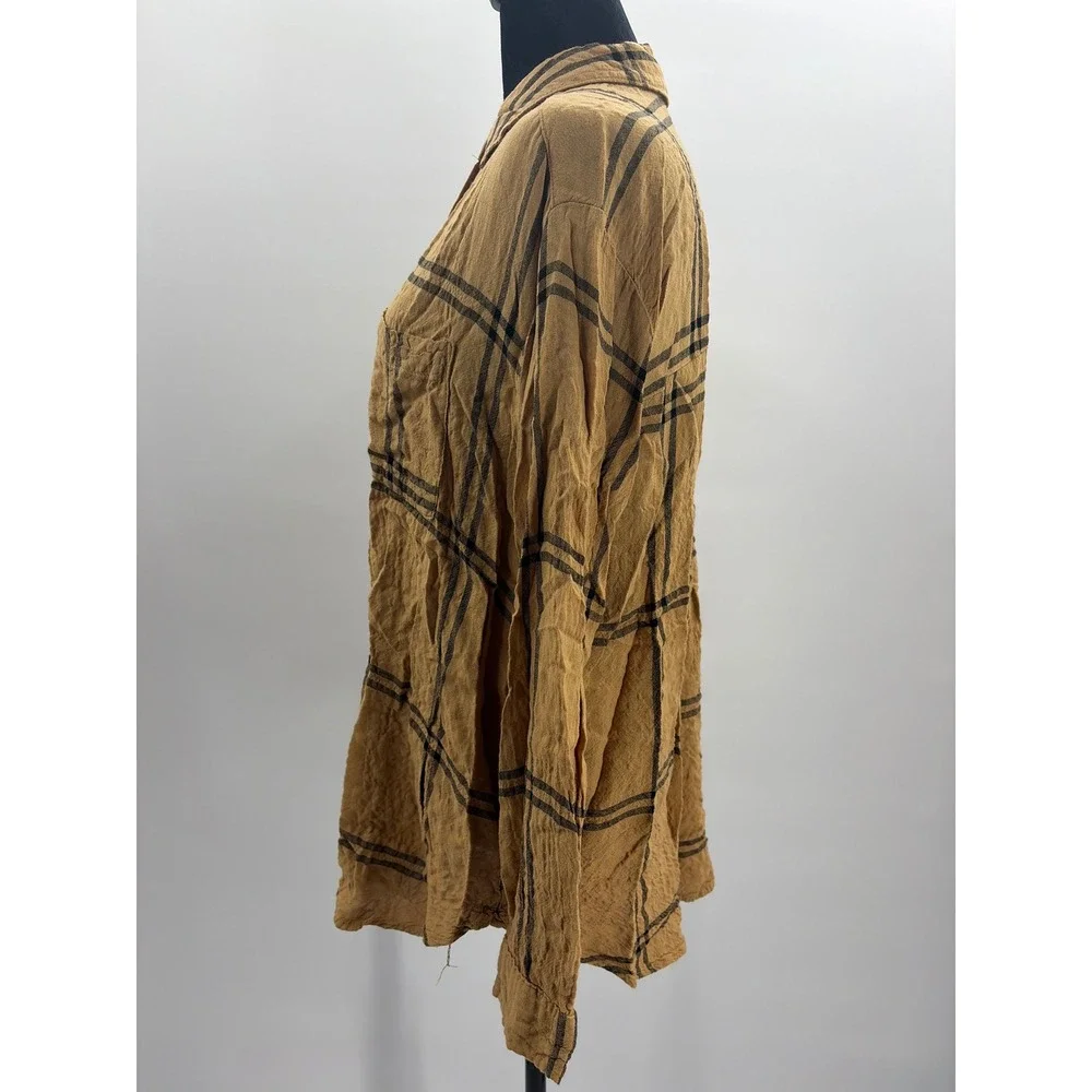 Jane +‎ Delaney Tan Plaid Button Down Long Sleeve Relaxed Fit Casual Top Size M